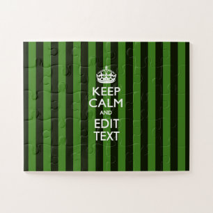 Personalised Keep Calm Green Stripes Decor Jigsaw Puzzle