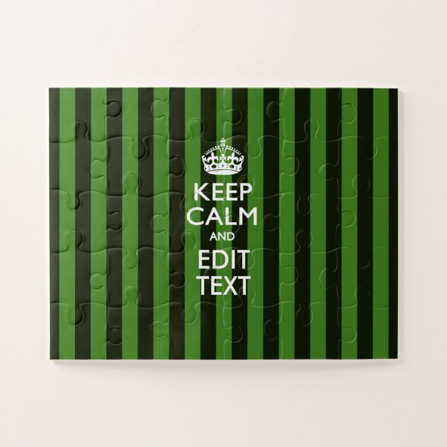 Personalised Keep Calm Green Stripes Decor Jigsaw Puzzle (Horizontal)