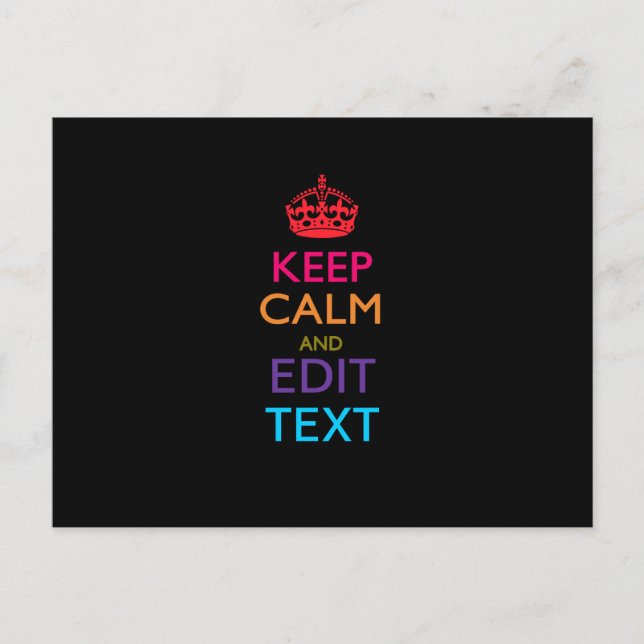 Personalised KEEP CALM Have Your Text Multicolored Postcard (Front)