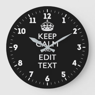 Personalised KEEP CALM Have Your Text on Black Large Clock