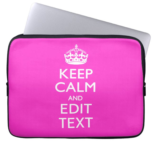 Personalised Keep Calm Have Your Text on Hot Pink Laptop Sleeve (Front)
