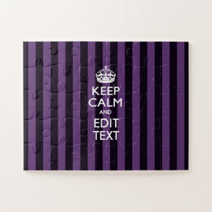Personalised Keep Calm Purple Stripes Decor Jigsaw Puzzle