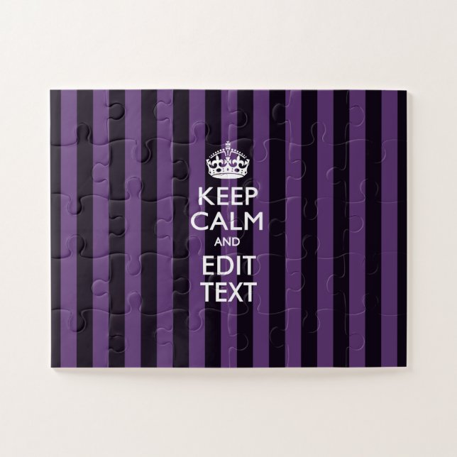Personalised Keep Calm Purple Stripes Decor Jigsaw Puzzle (Horizontal)