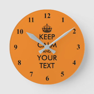 Personalised Keep Calm small size colourful orange Round Clock