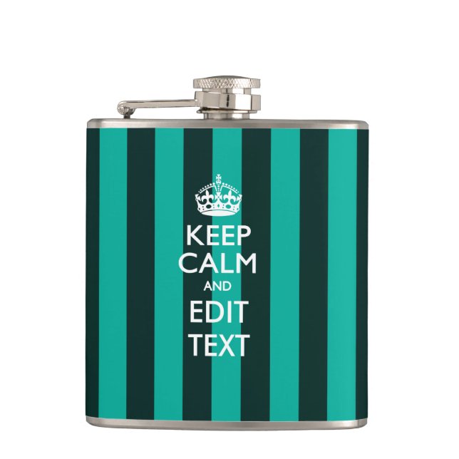 Personalised Keep Calm Stripes in Turquoise Hip Flask (Front)