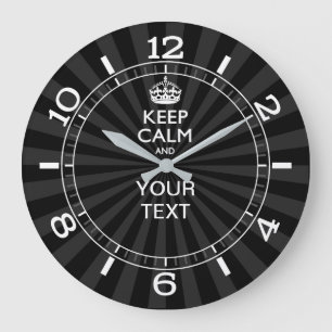 Personalised KEEP CALM your text Black Dial Large Clock