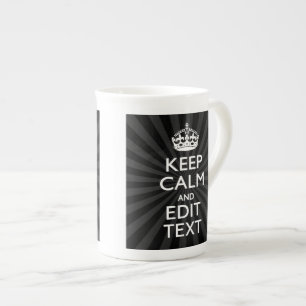 Personalised KEEP CALM Your Text Black Sunburst Bone China Mug