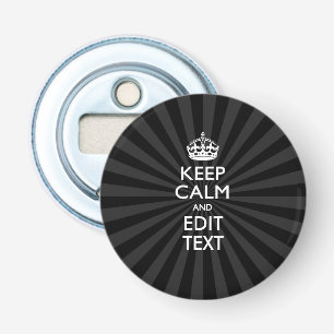 Personalised KEEP CALM Your Text Black Sunburst Bottle Opener