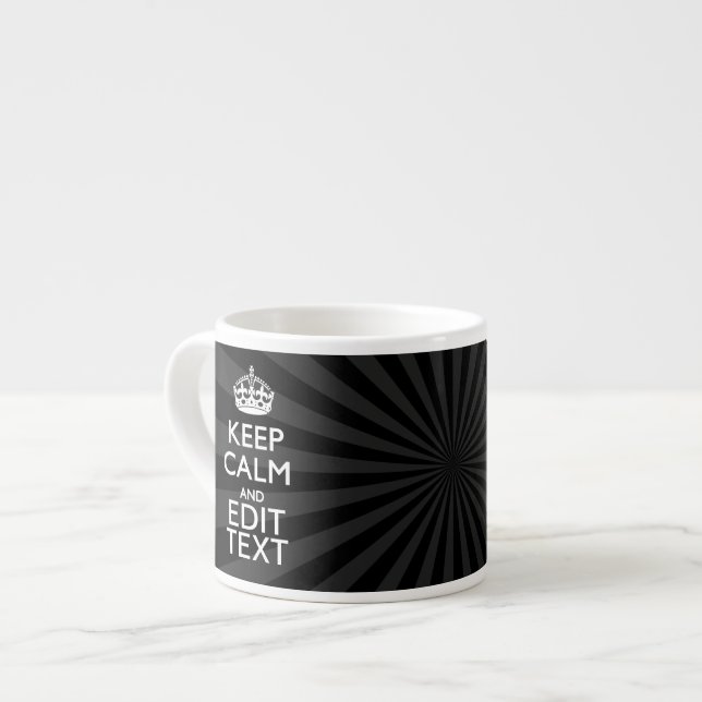 Personalised KEEP CALM Your Text Black Sunburst Espresso Cup (Front Left)