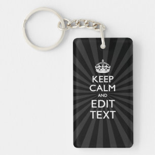 Personalised KEEP CALM Your Text Black Sunburst Key Ring
