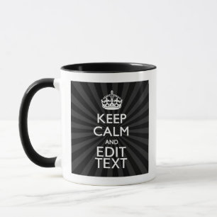 Personalised KEEP CALM Your Text Black Sunburst Mug