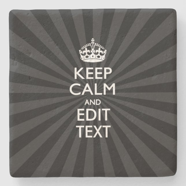 Personalised KEEP CALM Your Text Black Sunburst Stone Coaster (Front)