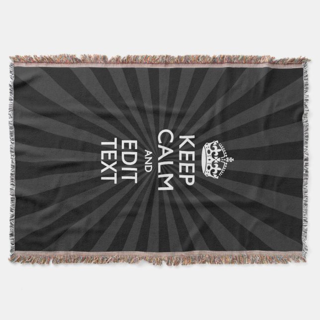 Personalised KEEP CALM Your Text Black Sunburst Throw Blanket (Front)
