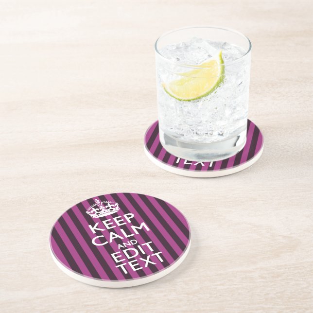 Personalised KEEP CALM Your Text Fuchsia Stripes Coaster (Side)