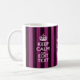 Personalised KEEP CALM Your Text Fuchsia Stripes Coffee Mug