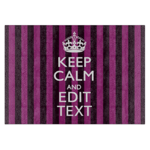 Personalised KEEP CALM Your Text Fuchsia Stripes Cutting Board