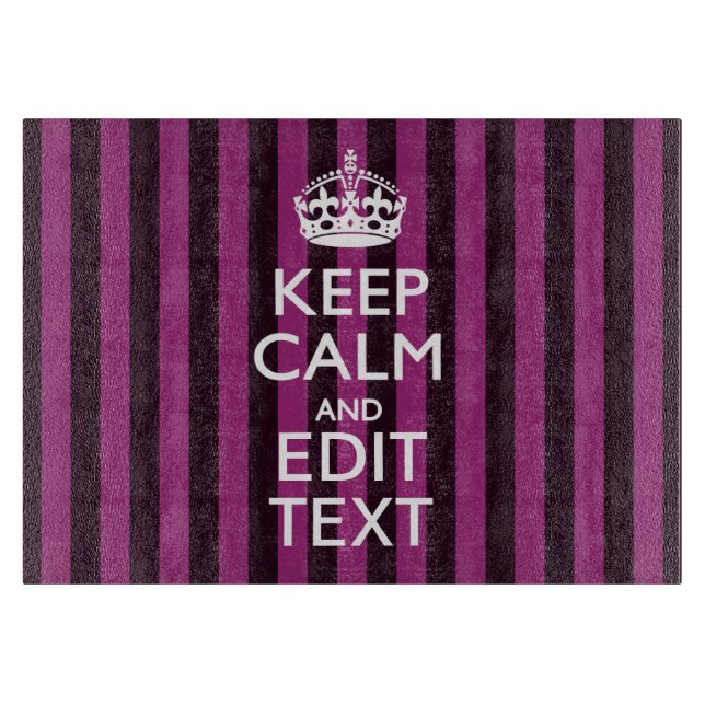 Personalised KEEP CALM Your Text Fuchsia Stripes Cutting Board (Front)