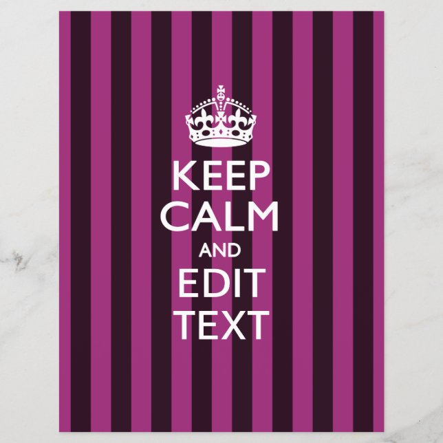 Personalised KEEP CALM Your Text Fuchsia Stripes Flyer (Front)
