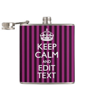 Personalised KEEP CALM Your Text Fuchsia Stripes Hip Flask