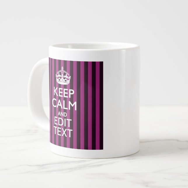 Personalised KEEP CALM Your Text Fuchsia Stripes Large Coffee Mug (Front Left)