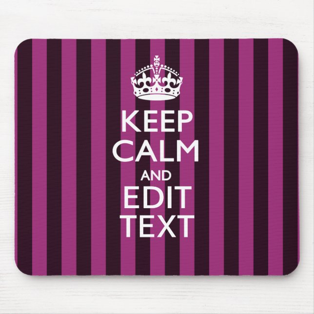 Personalised KEEP CALM Your Text Fuchsia Stripes Mouse Pad (Front)