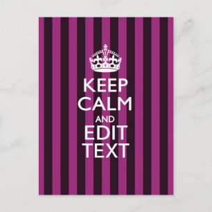 Personalised KEEP CALM Your Text Fuchsia Stripes Postcard
