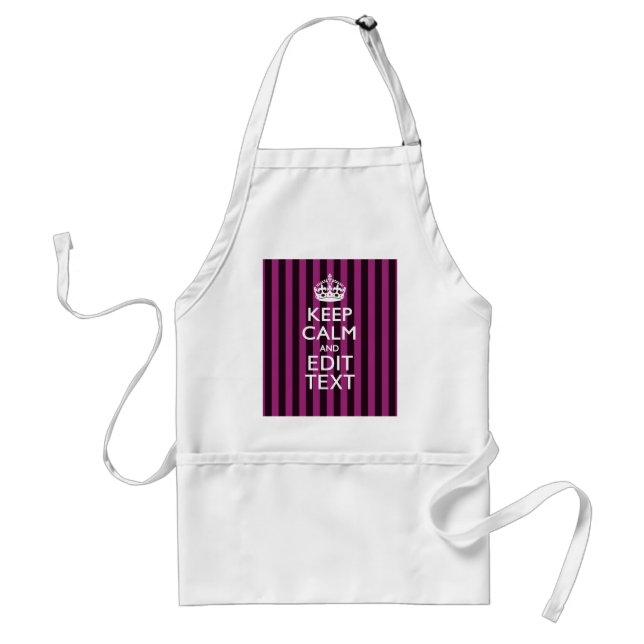 Personalised KEEP CALM Your Text Fuchsia Stripes Standard Apron (Front)