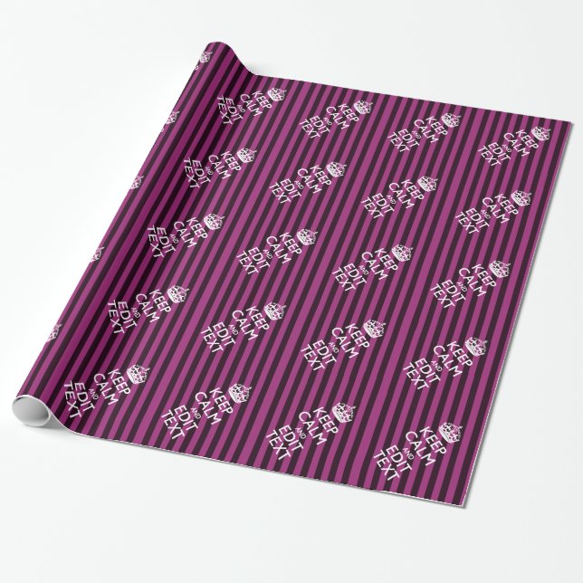 Personalised KEEP CALM Your Text Fuchsia Stripes Wrapping Paper (Unrolled)