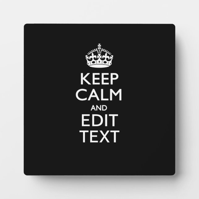 Personalised KEEP CALM Your Text on Black Plaque (Front)