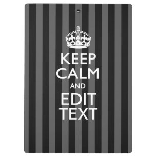 Personalised KEEP CALM Your Text on Black Stripes Clipboard