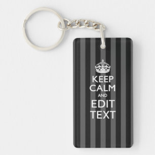 Personalised KEEP CALM Your Text on Black Stripes Key Ring