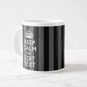 Personalised KEEP CALM Your Text on Black Stripes Large Coffee Mug