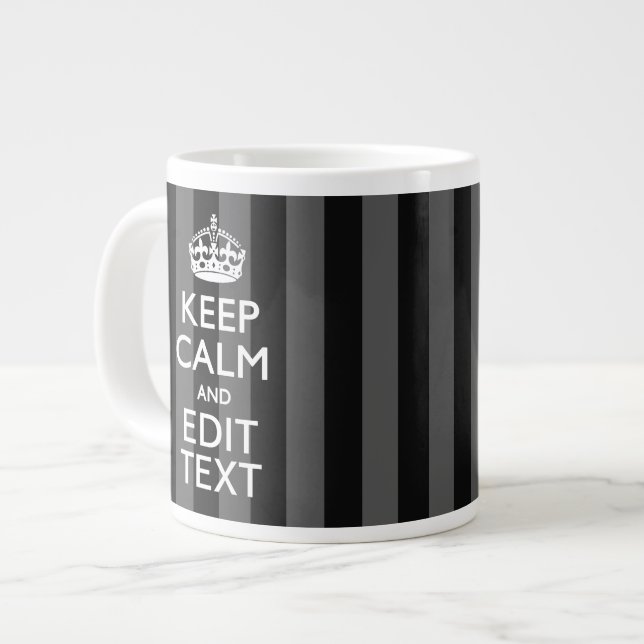 Personalised KEEP CALM Your Text on Black Stripes Large Coffee Mug (Front Left)