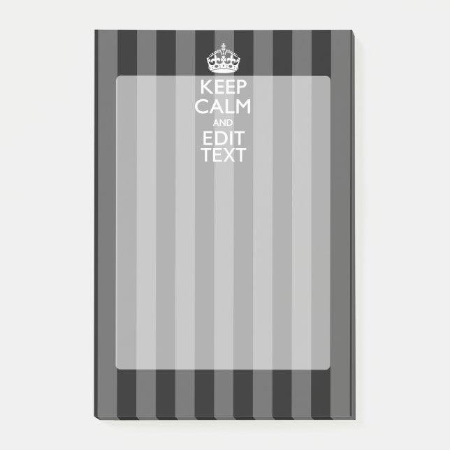 Personalised KEEP CALM Your Text on Black Stripes Post-it Notes (Front)