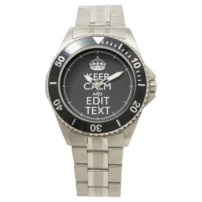 Personalised KEEP CALM Your Text on Black Watch (Front)