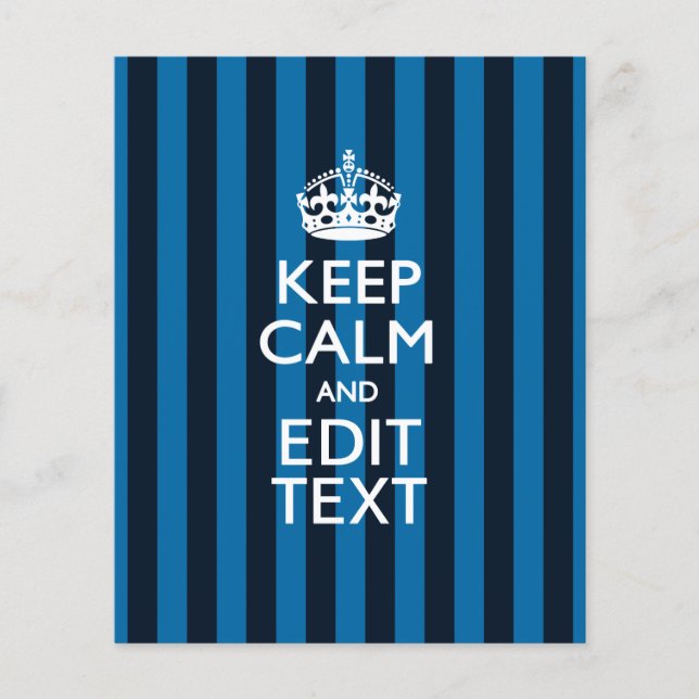 Personalised KEEP CALM Your Text on Blue Stripes Flyer (Front)
