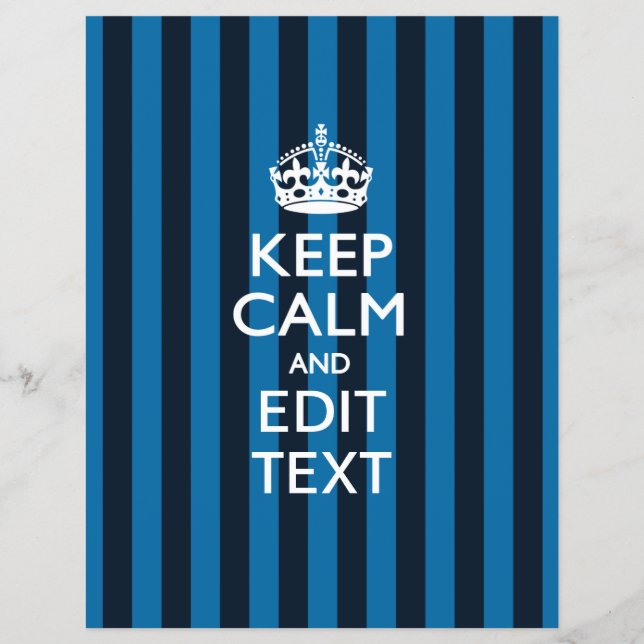 Personalised KEEP CALM Your Text on Blue Stripes Flyer (Front)