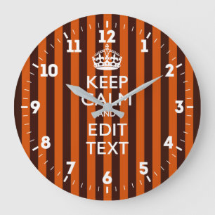 Personalised Keep Calm Your Text on Orange Stripes Large Clock