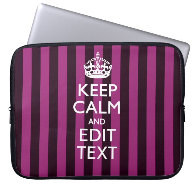 Personalised KEEP CALM Your Text on Pink Fuchsia Laptop Sleeve (Front)