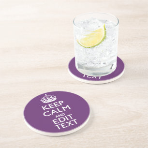 Personalised KEEP CALM Your Text on Purple Decor Coaster