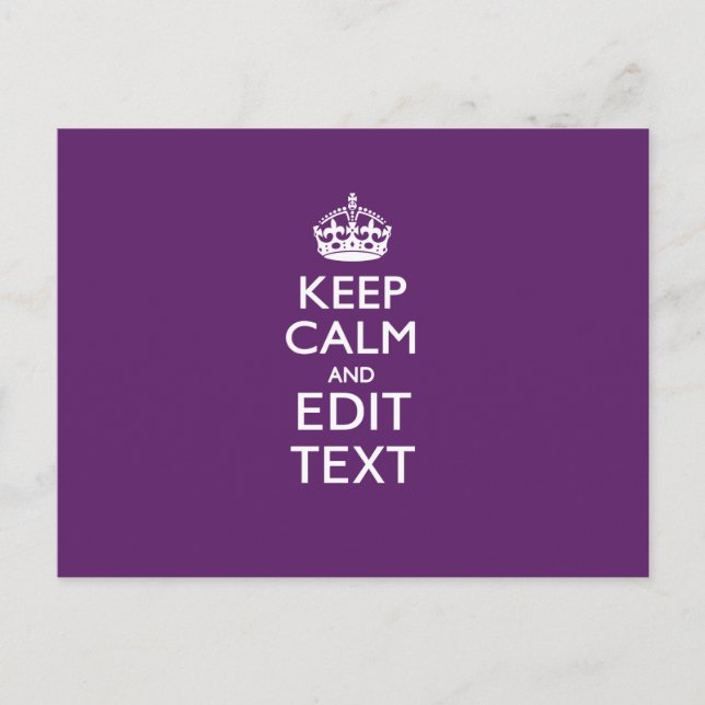 Personalised KEEP CALM Your Text on Purple Decor Postcard (Front)