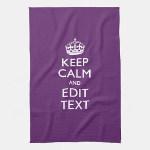Personalised KEEP CALM Your Text on Purple Decor Tea Towel