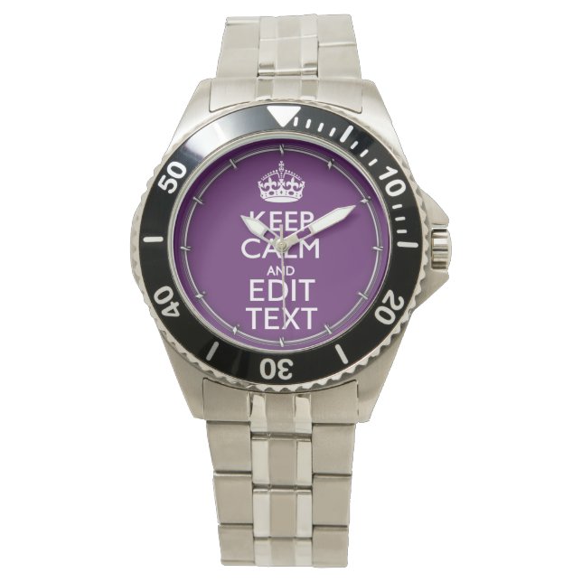 Personalised KEEP CALM Your Text on Purple Decor Watch (Front)