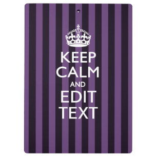 Personalised KEEP CALM Your Text on Purple Stripes Clipboard