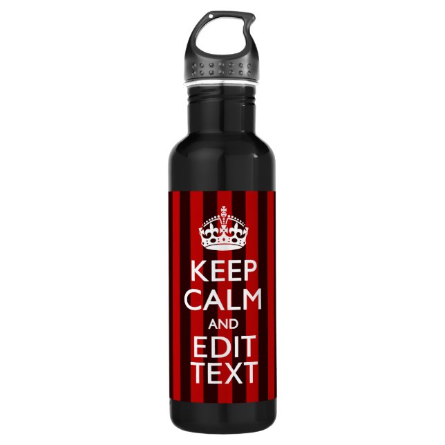 Personalised Keep Calm Your Text on Red Stripes 710 Ml Water Bottle (Front)