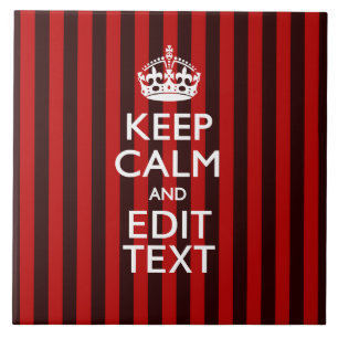 Personalised Keep Calm Your Text on Red Stripes Ceramic Tile