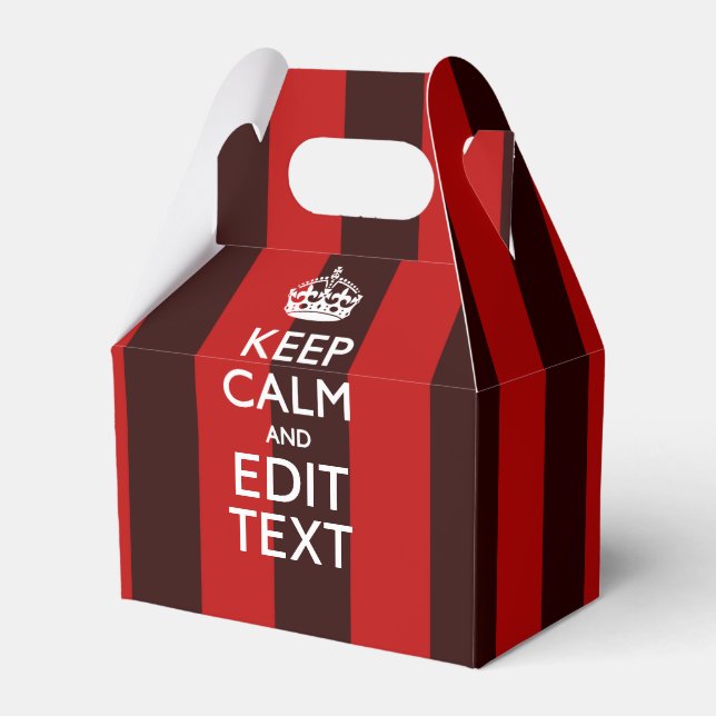 Personalised Keep Calm Your Text on Red Stripes Favour Box (Front Side)