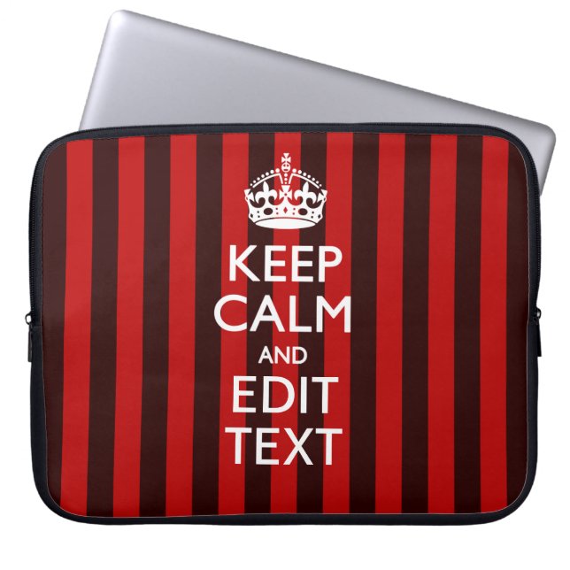 Personalised Keep Calm Your Text on Red Stripes Laptop Sleeve (Front)