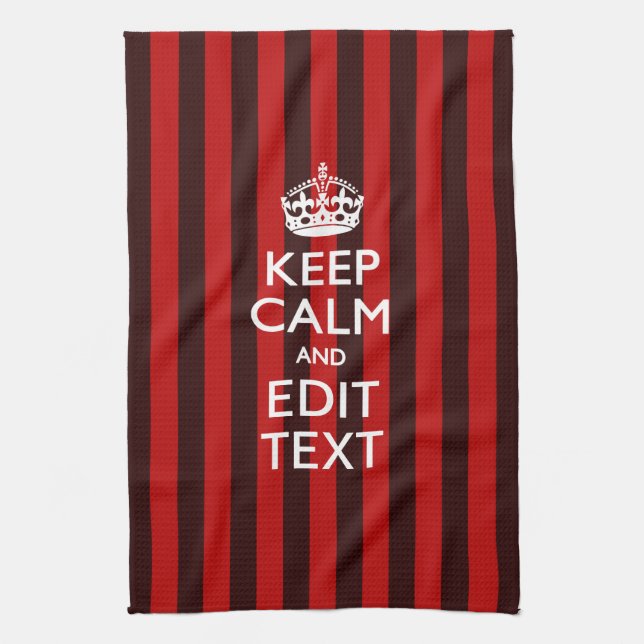 Personalised Keep Calm Your Text on Red Stripes Tea Towel (Vertical)