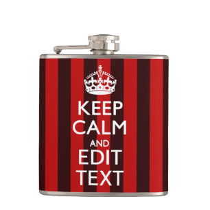 Personalised Keep Calm Your Text Red Stripes Decor Hip Flask